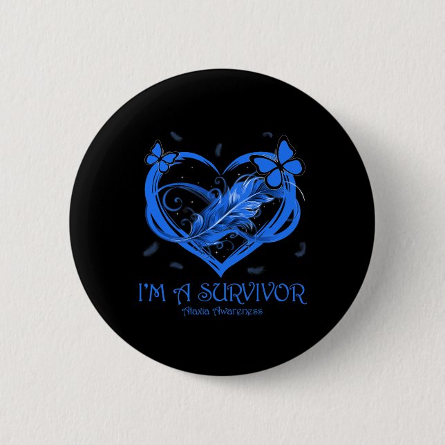Blauer Schmetterling Herz Ich bin ein Überlebender Button (Vorderseite)