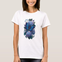 Blauer Schmetterling Hydrangea Floral Damen T-Shir