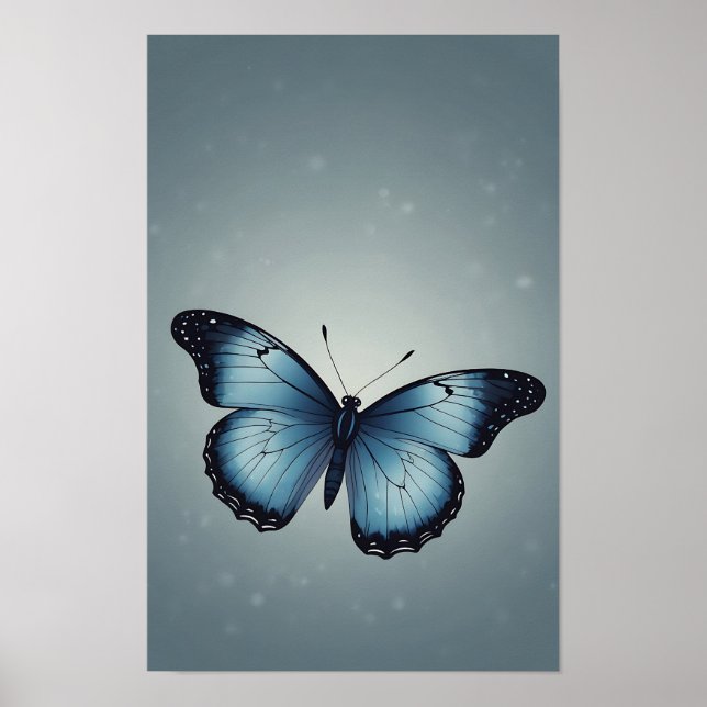 Blauer Schmetterling im Minimalistischen Stil Poster (Vorne)