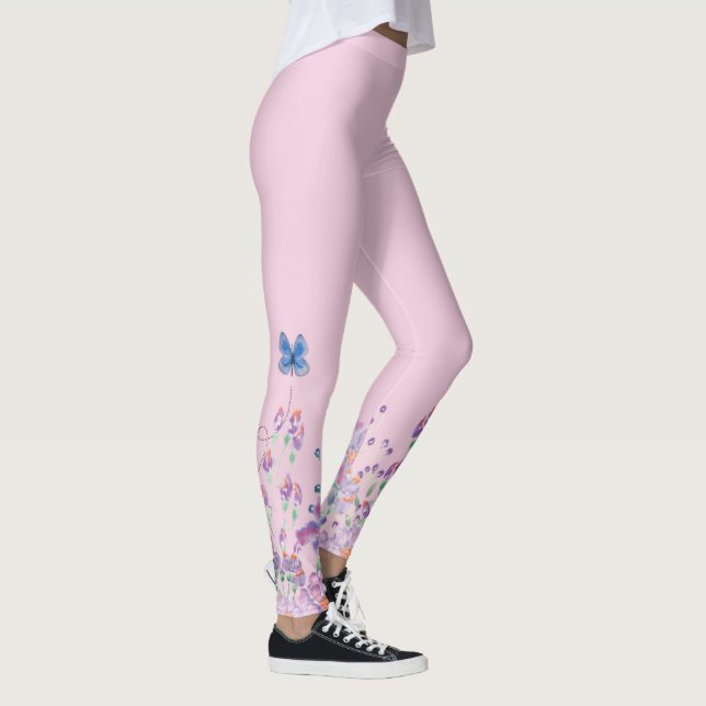 Blauer Schmetterling in Blume Leggings (Rechts)