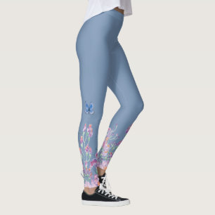Blauer Schmetterling in Blume Leggings