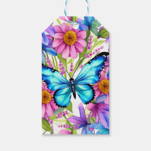 Blauer Schmetterling in einem Feld von Blume Geschenkanhänger