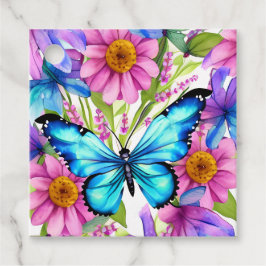 Blauer Schmetterling in einem Feld von Blume Geschenkanhänger