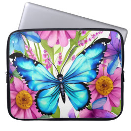 Blauer Schmetterling in einem Feld von Blume Laptopschutzhülle