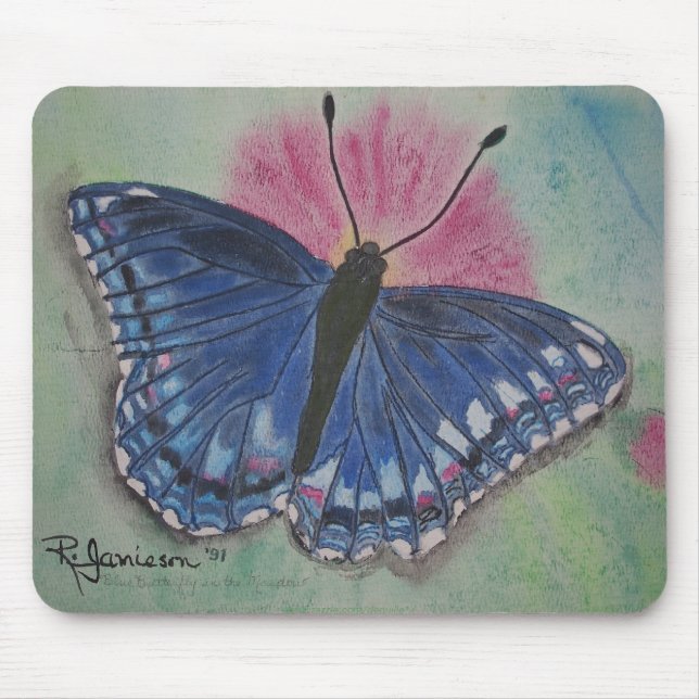 BLAUER SCHMETTERLING IN EINER WIESE MOUSEPAD (Vorne)