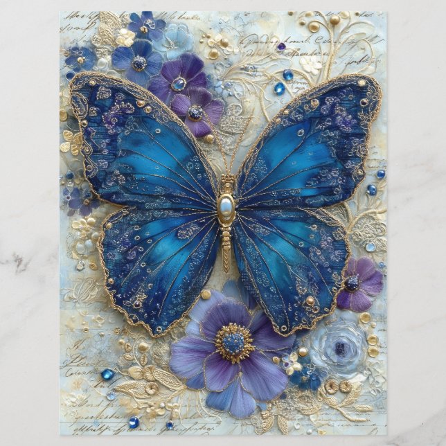 Blauer Schmetterling Junk Journal Scrapbook Papier (Vorderseite)