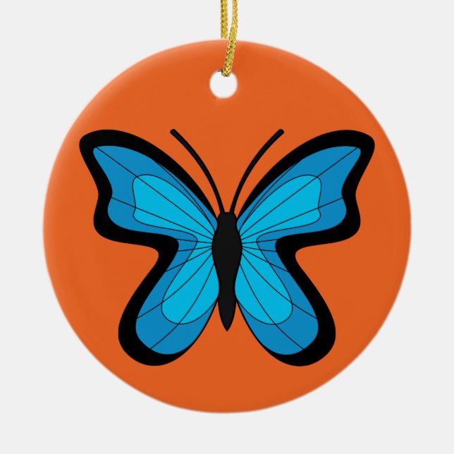 Blauer Schmetterling Keramik Ornament (Vorne)