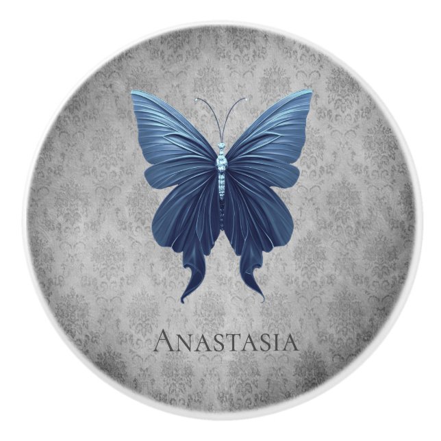 Blauer Schmetterling Keramikknauf (Vorderseite)