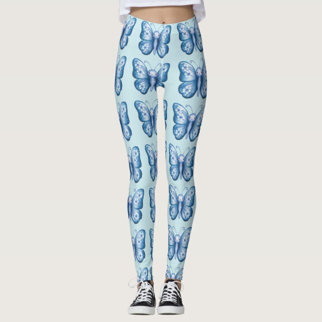 Blauer Schmetterling Leggings (Vorderseite)