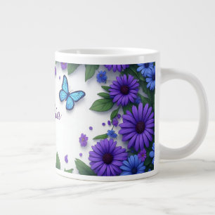 Blauer Schmetterling Lila Blumen Frühlingsgarten Jumbo-Tasse