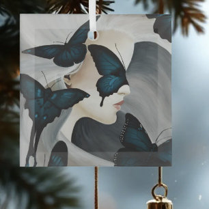 Blauer Schmetterling Maskerade Elegante Fantasie Ornament Aus Glas
