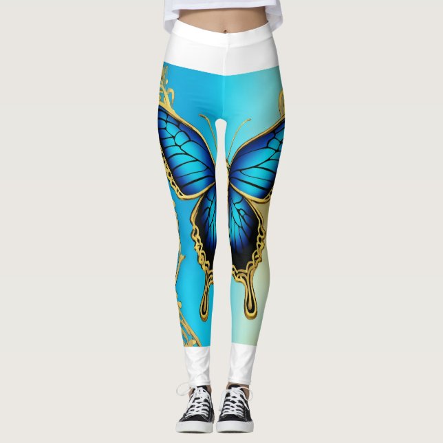 Blauer Schmetterling, metalisch, Leggings (Vorderseite)
