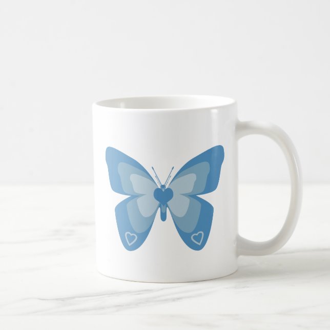 Blauer Schmetterling mit Herzen Kaffeetasse (Rechts)