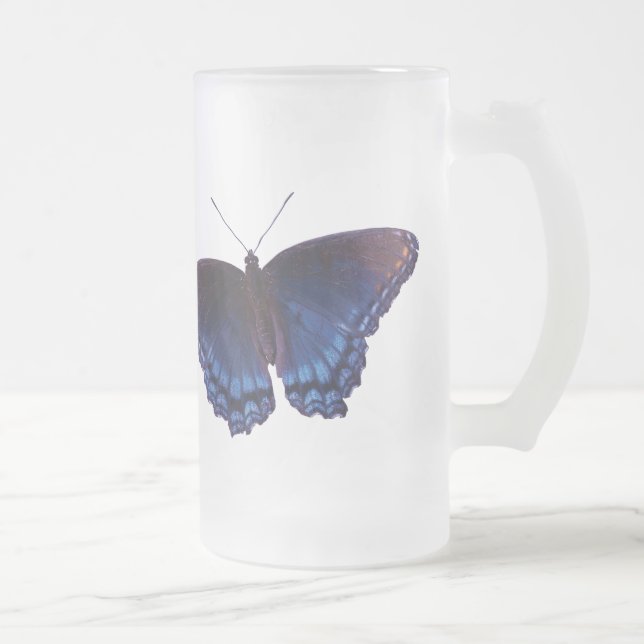 Blauer Schmetterling mit offenen Flügeln Mattglas Bierglas (Rechts)