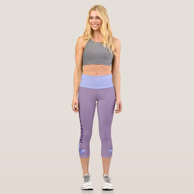 Blauer Schmetterling - Name - Violet Periwinkle Capri Leggings (Vorderseite)