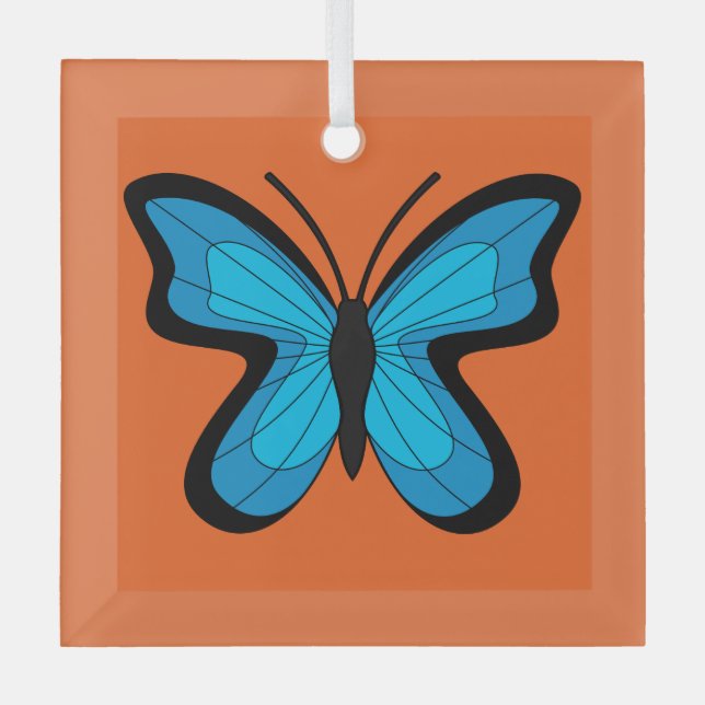 Blauer Schmetterling Ornament Aus Glas (Vorderseite)