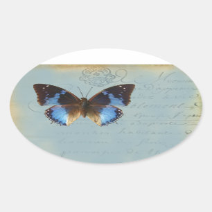 Blauer Schmetterling Ovaler Aufkleber