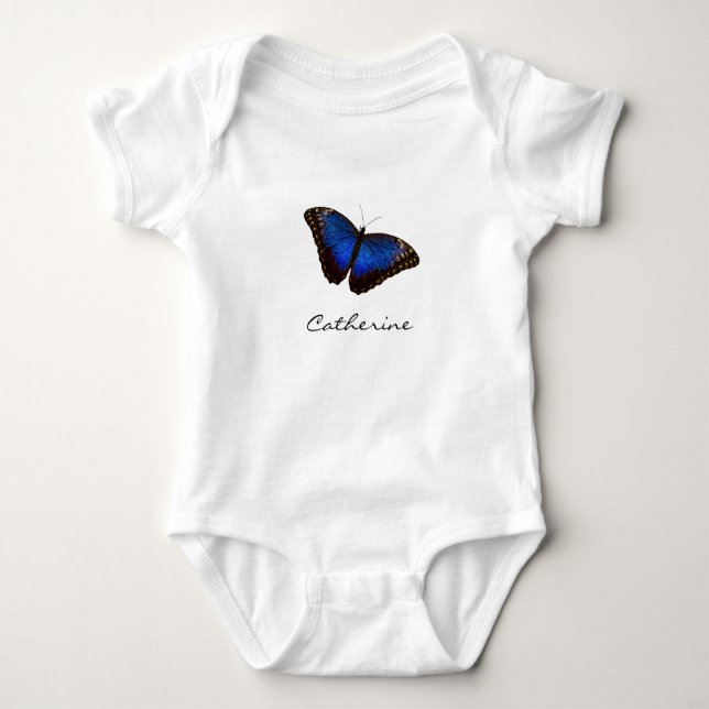 Blauer Schmetterling Personalisiert mit Name Baby Strampler (Vorderseite)