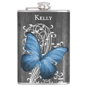 Blauer Schmetterling Personalisierter Kolben Flachmann