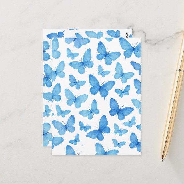 Blauer Schmetterling Postkarte (Vorderseite/Rückseite Beispiel)