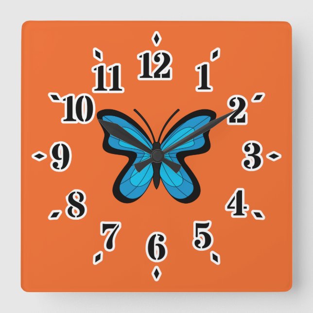 Blauer Schmetterling Quadratische Wanduhr (Vorderseite)