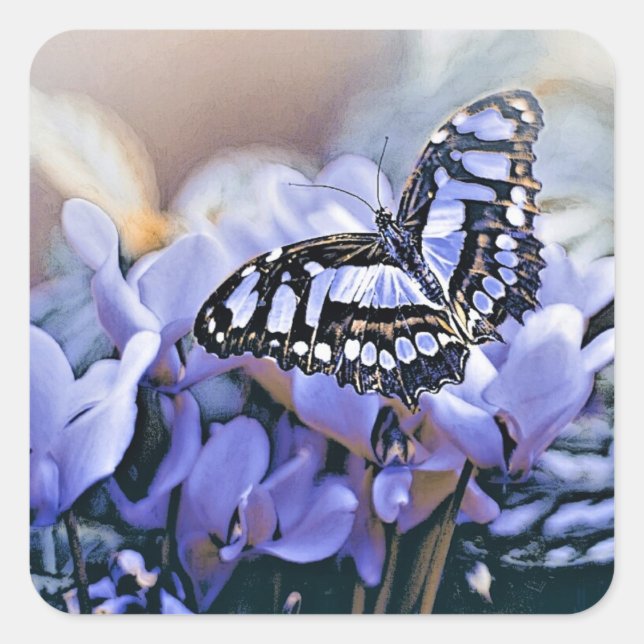 Blauer Schmetterling Quadratischer Aufkleber (Vorderseite)