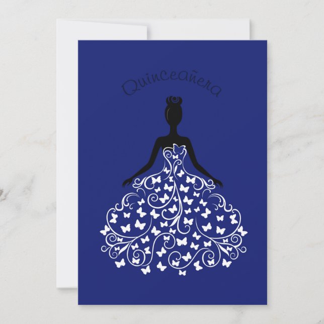 Blauer Schmetterling Quinceanera Ball Einladung (Vorderseite)