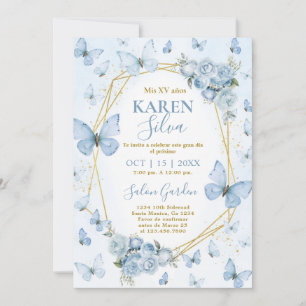 Blauer Schmetterling Quinceanera Einladung