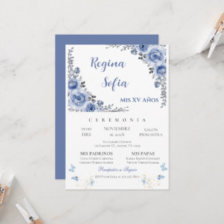 Blauer Schmetterling Quinceanera Einladung