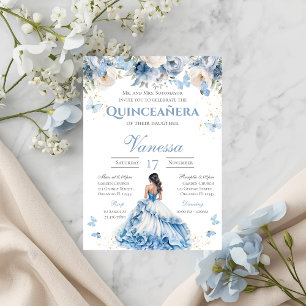 Blauer Schmetterling Quinceanera Einladung