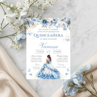 Blauer Schmetterling Quinceanera Einladung