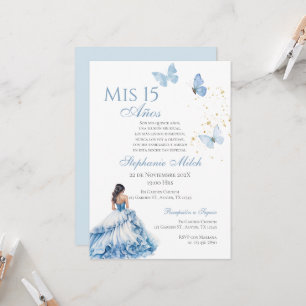 Blauer Schmetterling Quinceanera Einladung
