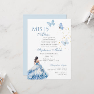 Blauer Schmetterling Quinceanera Einladung