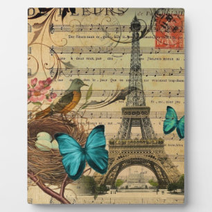 Blauer Schmetterling Robin-Vogelnest Paris Eiffelt Fotoplatte