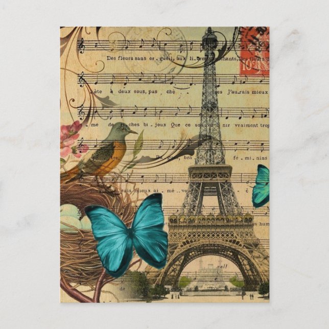 Blauer Schmetterling Robin Voice nest Paris Eiffel Postkarte (Vorderseite)