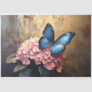 Blauer Schmetterling Rosa Blüten Dekor Seidenpapier