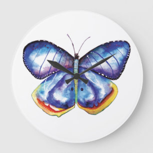 Blauer Schmetterling Runde (große Wandklemme) Große Wanduhr