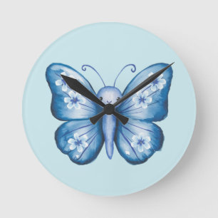 Blauer Schmetterling Runde Wanduhr