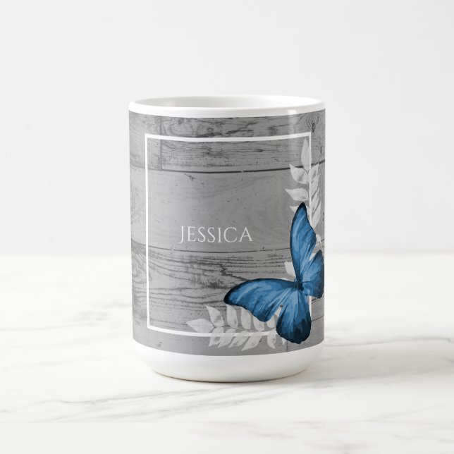 Blauer Schmetterling Rustikale Personalisierte Kaf Kaffeetasse (Mittel)