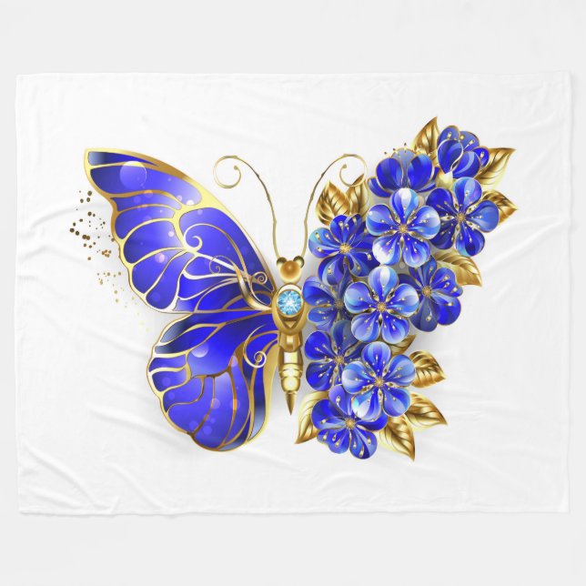 Blauer Schmetterling Saphir Fleecedecke (Vorderseite (Horizontal))