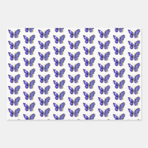 Blauer Schmetterling Saphir Geschenkpapier Set