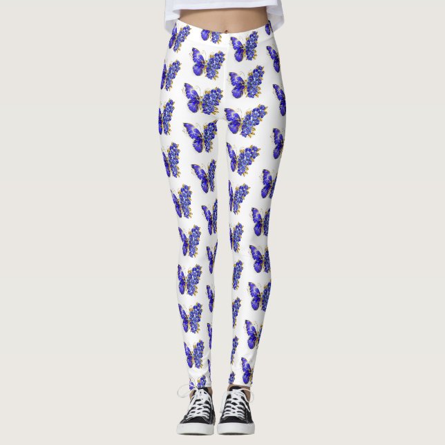 Blauer Schmetterling Saphir Leggings (Vorderseite)
