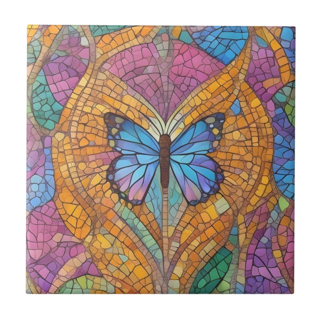 Blauer Schmetterling Schönes Mosaik Fliese (Vorderseite)