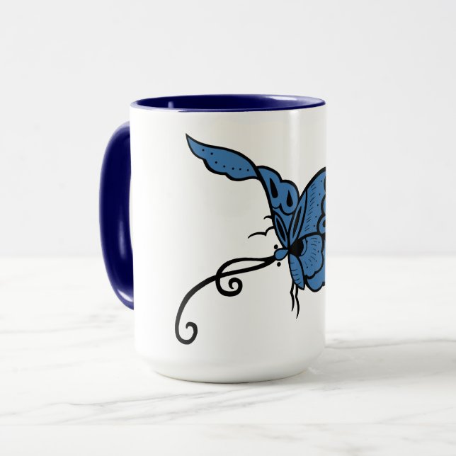Blauer Schmetterling Tasse (Vorderseite Links)