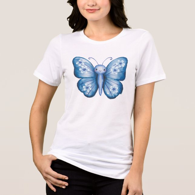 Blauer Schmetterling Tri-Blend Shirt (Vorderseite)
