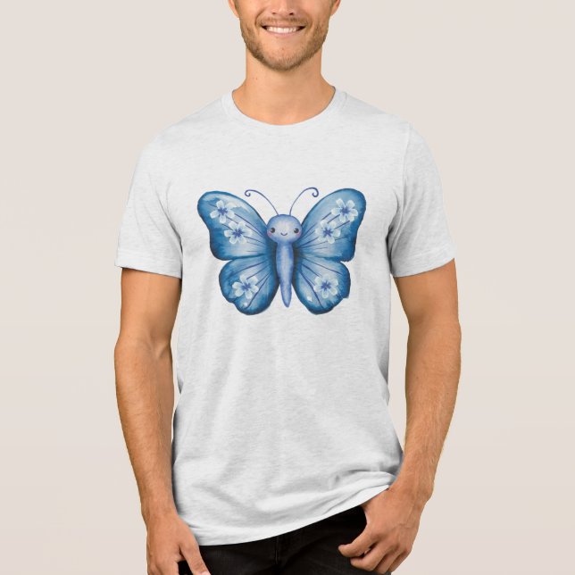 Blauer Schmetterling Tri-Blend Shirt (Vorderseite)