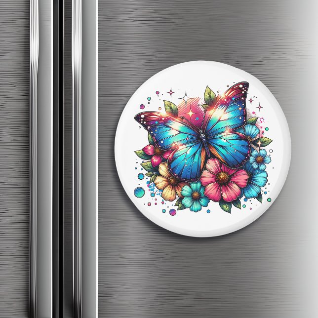 Blauer Schmetterling und Blume Magnet (Von Creator hochgeladen)