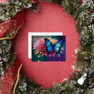 Blauer Schmetterling und der Dahlia Folien Feiertagspostkarte