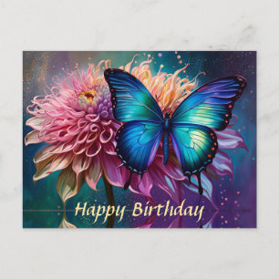 Blauer Schmetterling und der Dahlia Postkarte