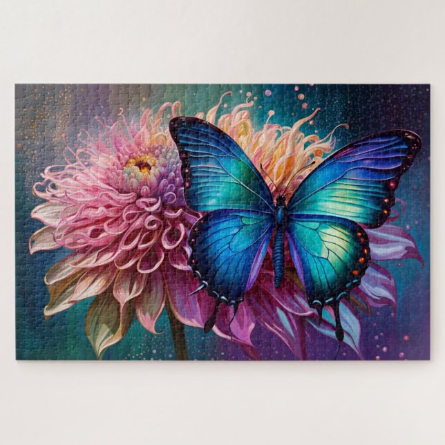 Blauer Schmetterling und der Dahlia Puzzle (Horizontal)